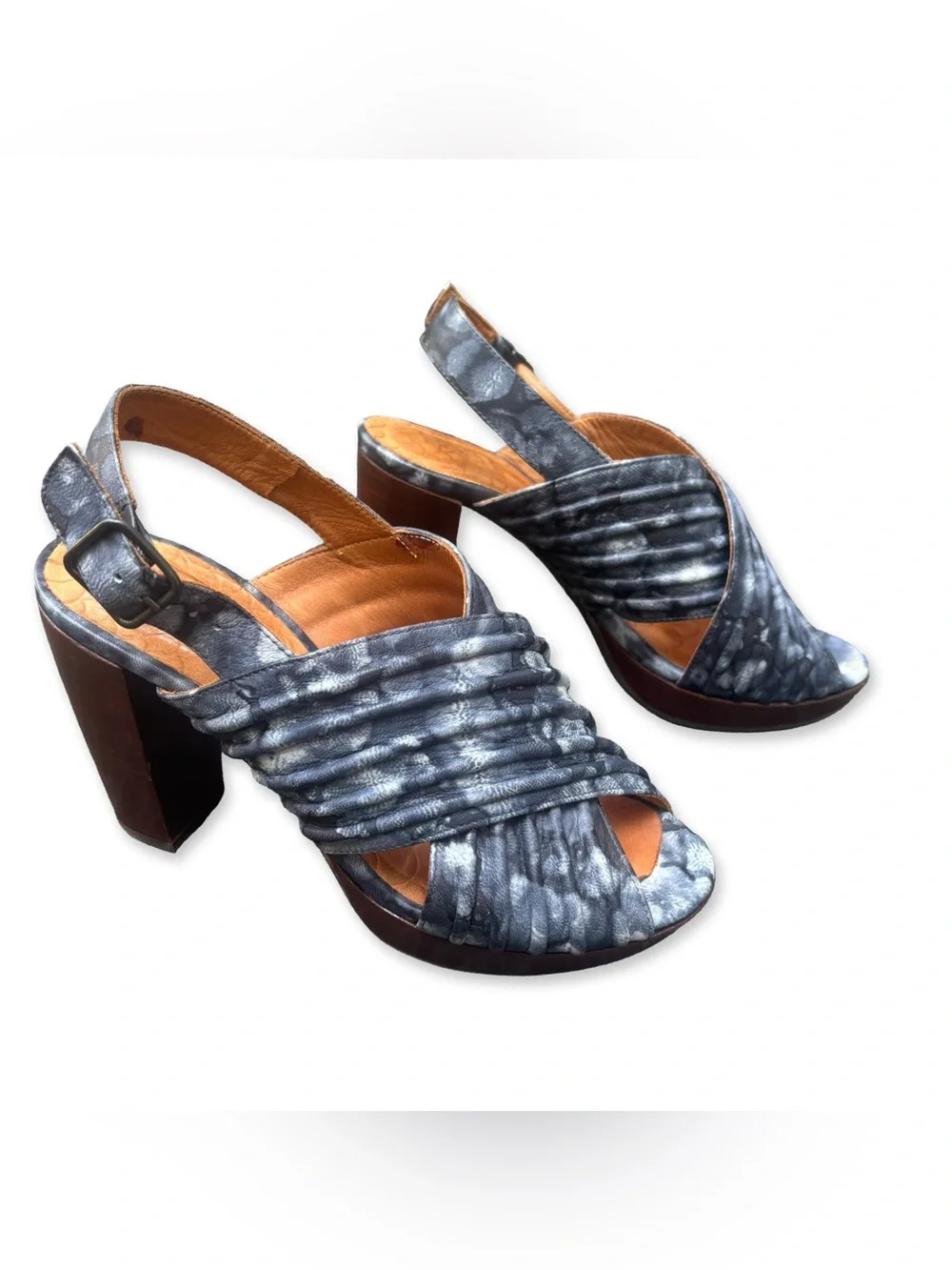 Chie Mihara Alubia Blue Tie Dye Structured Ribbed Leather Platform Heels 38
